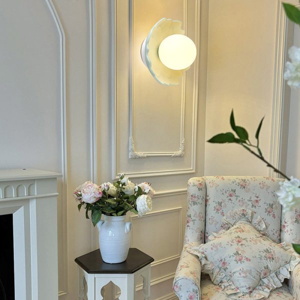 Traditional French Resin Flower PE Ball Shade 1-Light Semi-Flush Mount Ceiling Light For Living Room - Image 2