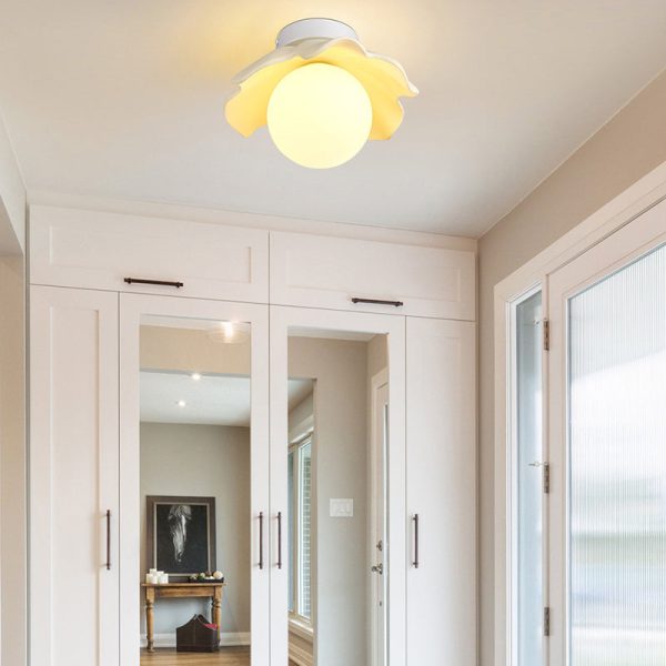 Traditional French Resin Flower PE Ball Shade 1-Light Semi-Flush Mount Ceiling Light For Living Room - Image 11