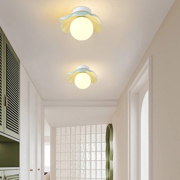 Traditional French Resin Flower PE Ball Shade 1-Light Semi-Flush Mount Ceiling Light For Living Room - Image 13