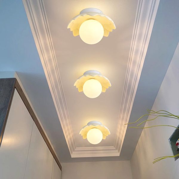 Traditional French Resin Flower PE Ball Shade 1-Light Semi-Flush Mount Ceiling Light For Living Room - Image 14