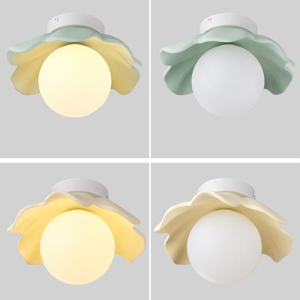 Traditional French Resin Flower PE Ball Shade 1-Light Semi-Flush Mount Ceiling Light For Living Room - Image 16