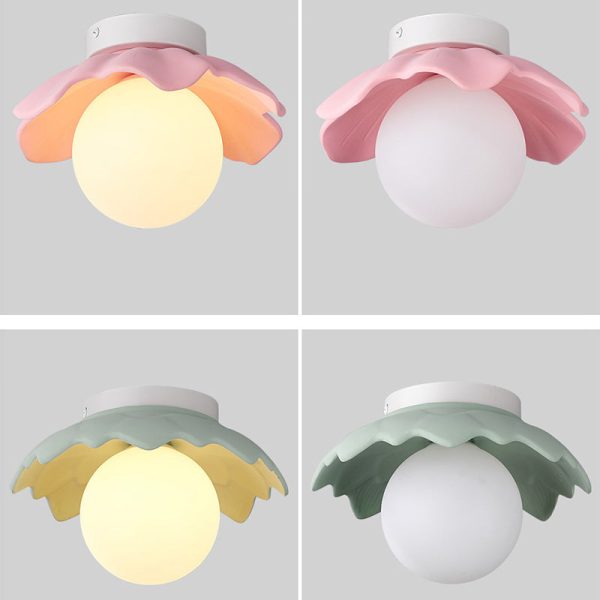 Traditional French Resin Flower PE Ball Shade 1-Light Semi-Flush Mount Ceiling Light For Living Room - Image 17