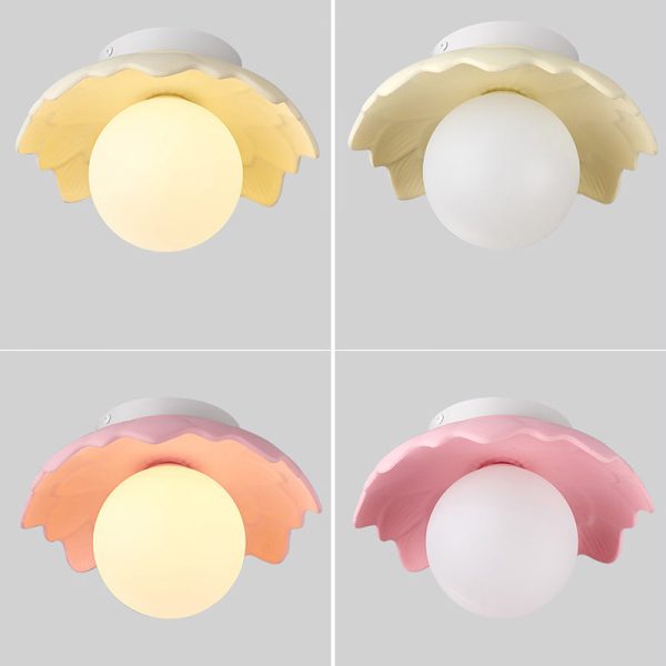 Traditional French Resin Flower PE Ball Shade 1-Light Semi-Flush Mount Ceiling Light For Living Room - Image 18