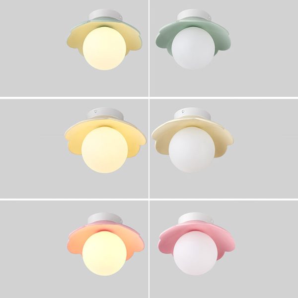 Traditional French Resin Flower PE Ball Shade 1-Light Semi-Flush Mount Ceiling Light For Living Room - Image 12