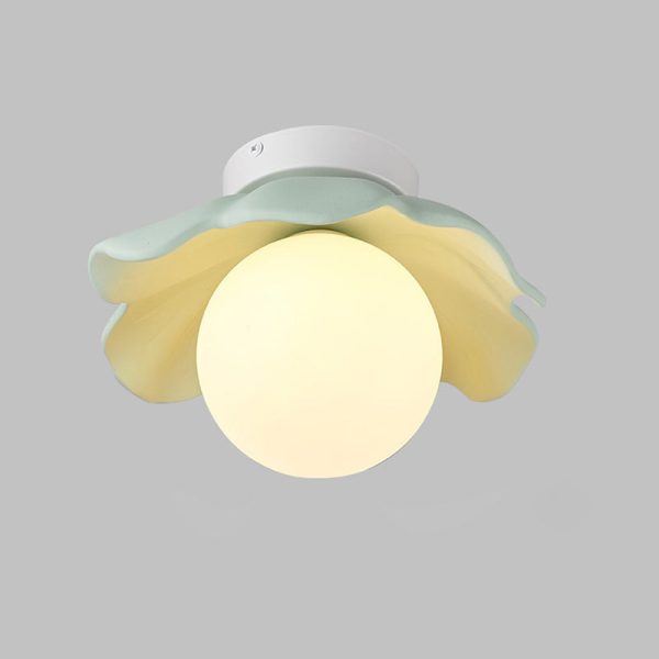 Traditional French Resin Flower PE Ball Shade 1-Light Semi-Flush Mount Ceiling Light For Living Room - Image 25