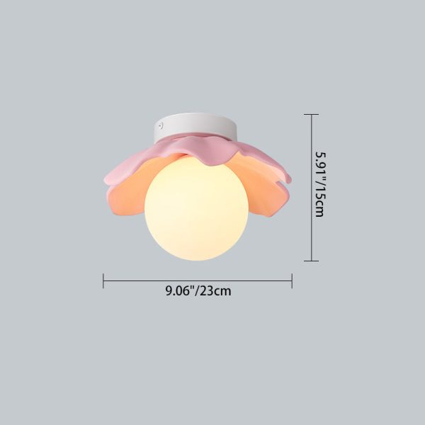 Traditional French Resin Flower PE Ball Shade 1-Light Semi-Flush Mount Ceiling Light For Living Room - Image 3