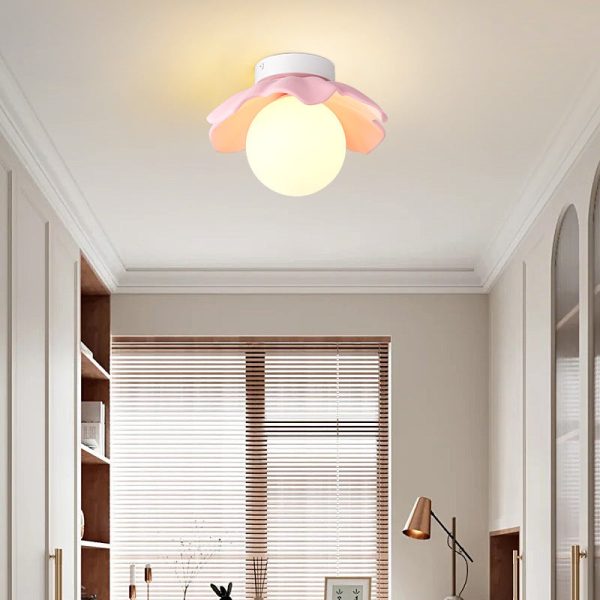 Traditional French Resin Flower PE Ball Shade 1-Light Semi-Flush Mount Ceiling Light For Living Room - Image 15