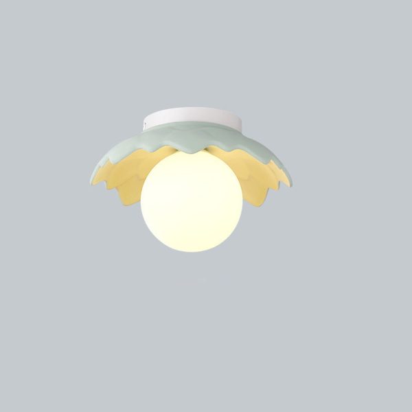 Traditional French Resin Flower PE Ball Shade 1-Light Semi-Flush Mount Ceiling Light For Living Room - Image 21