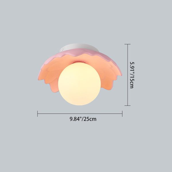 Traditional French Resin Flower PE Ball Shade 1-Light Semi-Flush Mount Ceiling Light For Living Room - Image 4