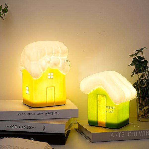 Contemporary Creative Ceramic Cute Snow House USB LED Table Lamp Night Light For Bedroom
