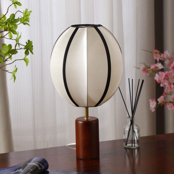 Modern Mid-Century Fabric Lantern Shade Solid Wood 1-Light Table Lamp For Study - Image 6