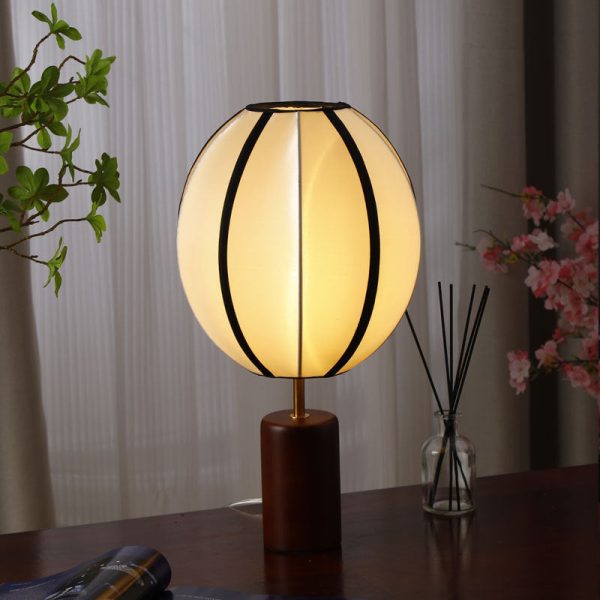 Modern Mid-Century Fabric Lantern Shade Solid Wood 1-Light Table Lamp For Study - Image 3