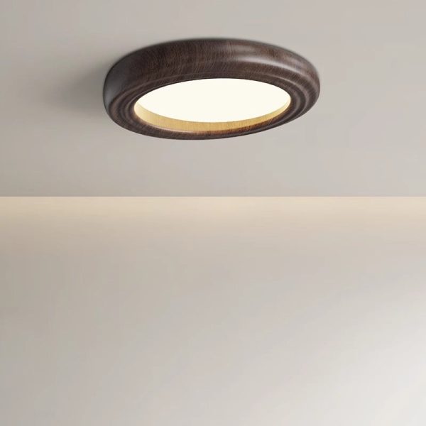 Traditional Japanese Round Iron Wood Grain ABS Shade LED Flush Mount Ceiling Light For Bedroom - Image 12