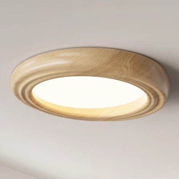 Traditional Japanese Round Iron Wood Grain ABS Shade LED Flush Mount Ceiling Light For Bedroom - Image 13