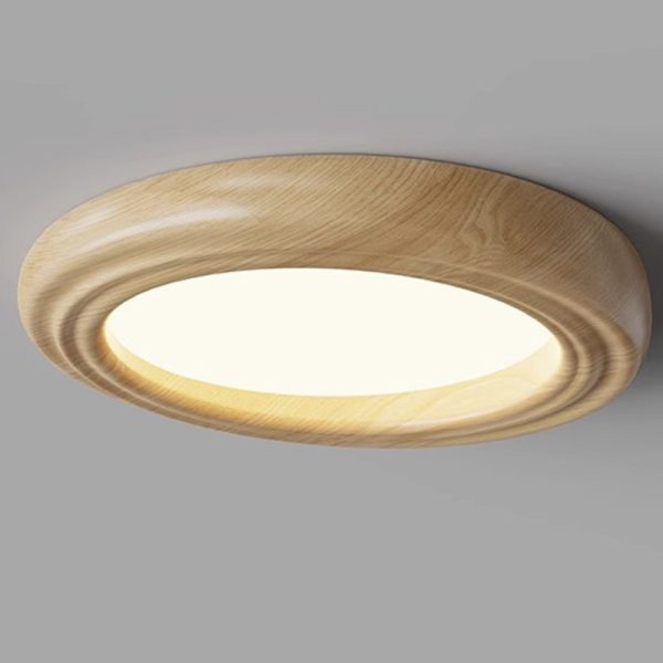 Traditional Japanese Round Iron Wood Grain ABS Shade LED Flush Mount Ceiling Light For Bedroom - Image 16