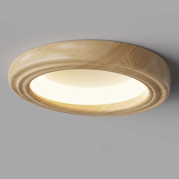 Traditional Japanese Round Iron Wood Grain ABS Shade LED Flush Mount Ceiling Light For Bedroom - Image 17
