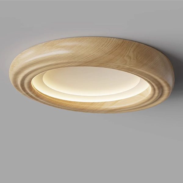 Traditional Japanese Round Iron Wood Grain ABS Shade LED Flush Mount Ceiling Light For Bedroom - Image 18