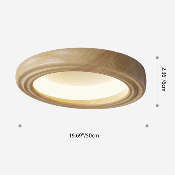 Traditional Japanese Round Iron Wood Grain ABS Shade LED Flush Mount Ceiling Light For Bedroom - Image 4