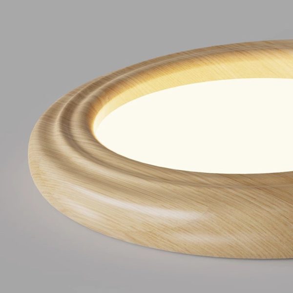 Traditional Japanese Round Iron Wood Grain ABS Shade LED Flush Mount Ceiling Light For Bedroom - Image 5