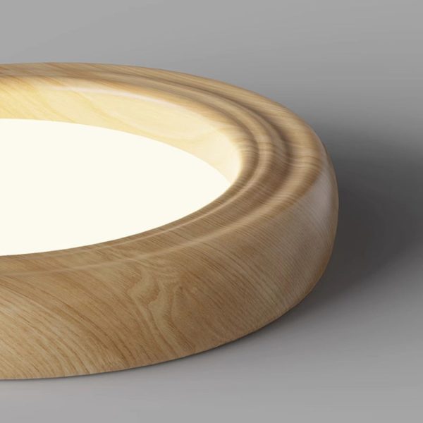 Traditional Japanese Round Iron Wood Grain ABS Shade LED Flush Mount Ceiling Light For Bedroom - Image 6