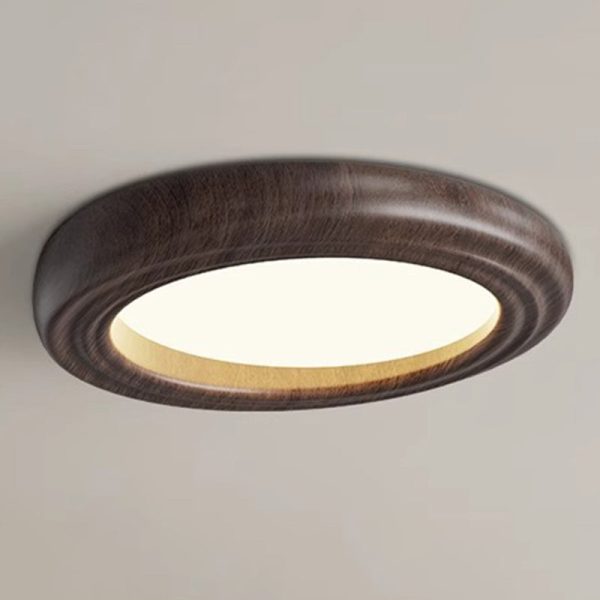 Traditional Japanese Round Iron Wood Grain ABS Shade LED Flush Mount Ceiling Light For Bedroom - Image 14