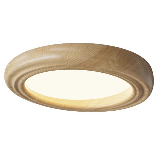 Traditional Japanese Round Iron Wood Grain ABS Shade LED Flush Mount Ceiling Light For Bedroom - Image 20