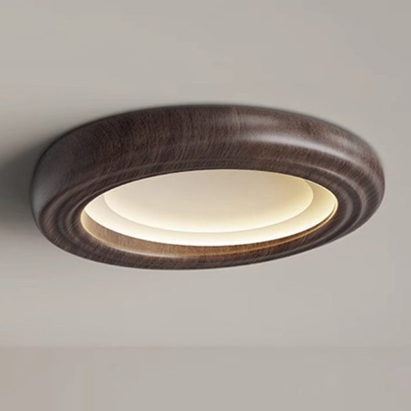 Traditional Japanese Round Iron Wood Grain ABS Shade LED Flush Mount Ceiling Light For Bedroom - Image 15