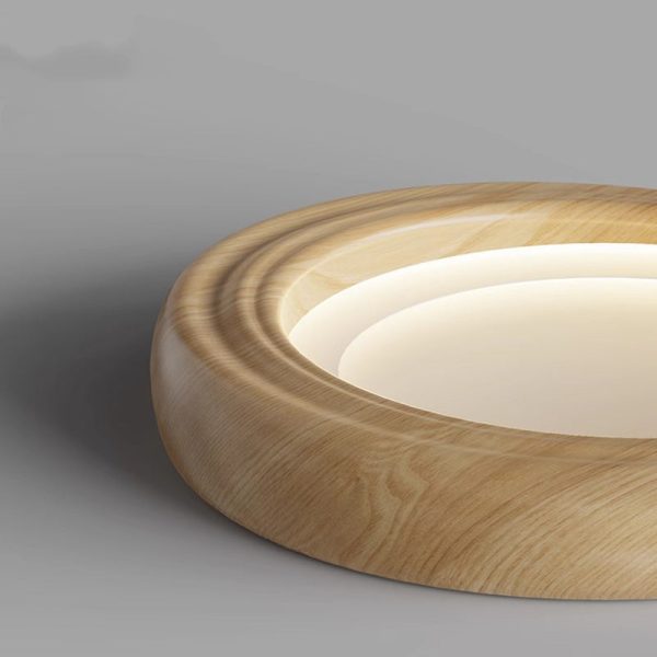 Traditional Japanese Round Iron Wood Grain ABS Shade LED Flush Mount Ceiling Light For Bedroom - Image 7