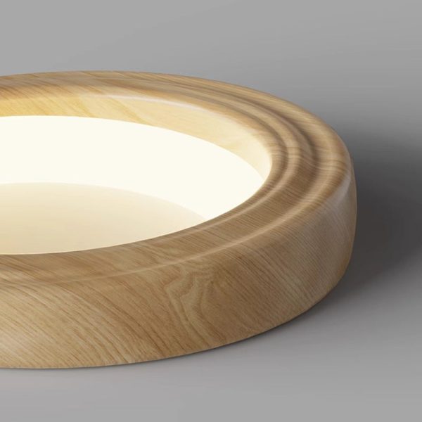 Traditional Japanese Round Iron Wood Grain ABS Shade LED Flush Mount Ceiling Light For Bedroom - Image 8