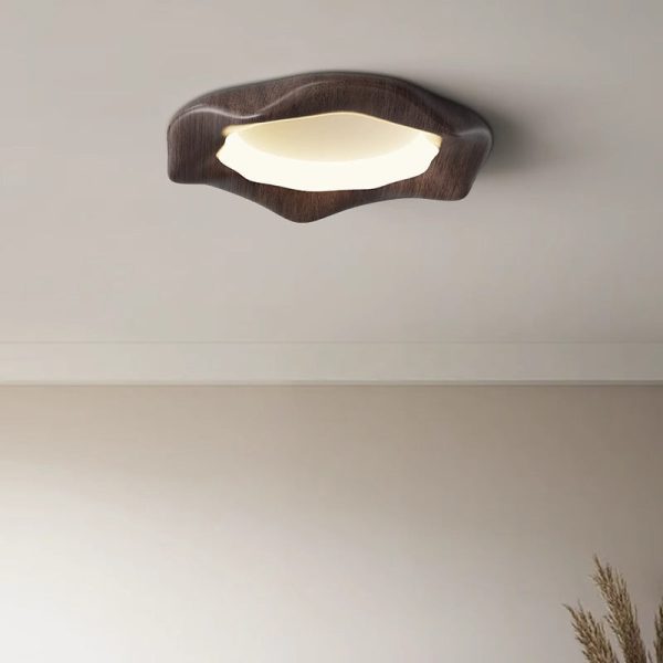 Traditional Japanese Iron Wood Grain Corrugated ABS Shade LED Flush Mount Ceiling Light For Bedroom - Image 10