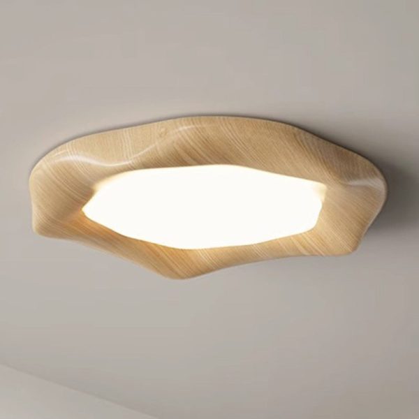 Traditional Japanese Iron Wood Grain Corrugated ABS Shade LED Flush Mount Ceiling Light For Bedroom - Image 12