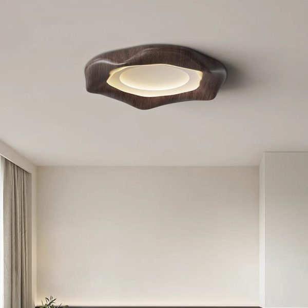 Traditional Japanese Iron Wood Grain Corrugated ABS Shade LED Flush Mount Ceiling Light For Bedroom - Image 11