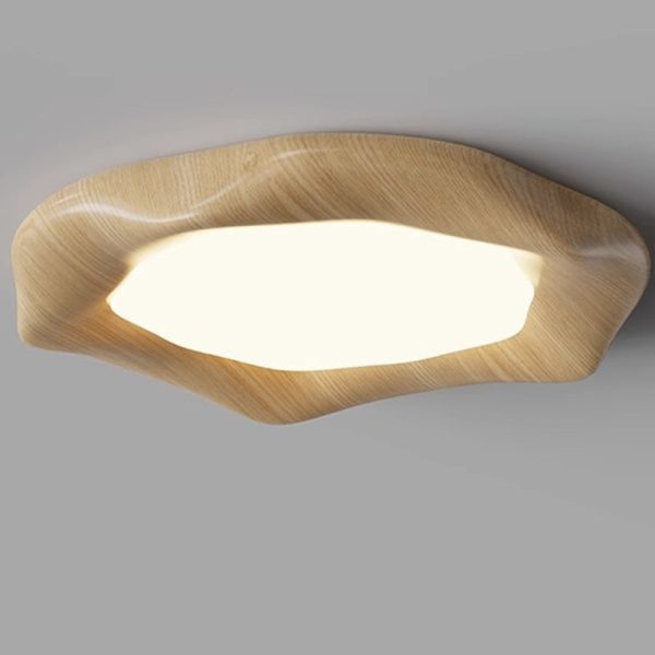 Traditional Japanese Iron Wood Grain Corrugated ABS Shade LED Flush Mount Ceiling Light For Bedroom - Image 19