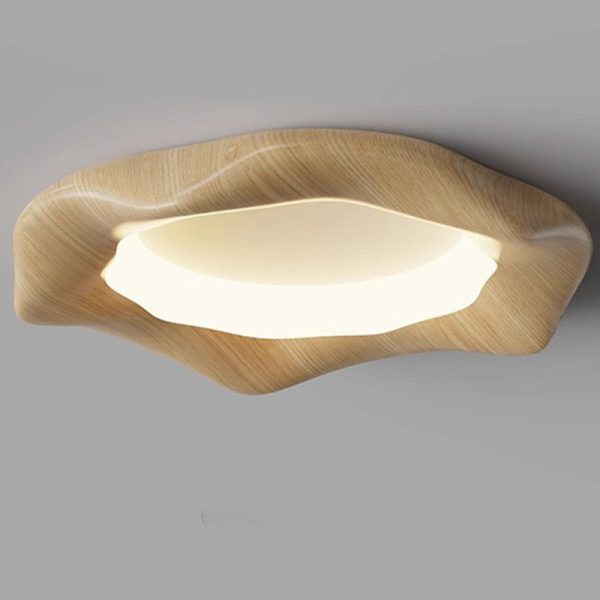 Traditional Japanese Iron Wood Grain Corrugated ABS Shade LED Flush Mount Ceiling Light For Bedroom - Image 20
