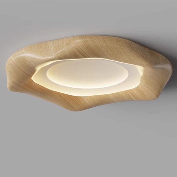 Traditional Japanese Iron Wood Grain Corrugated ABS Shade LED Flush Mount Ceiling Light For Bedroom - Image 21