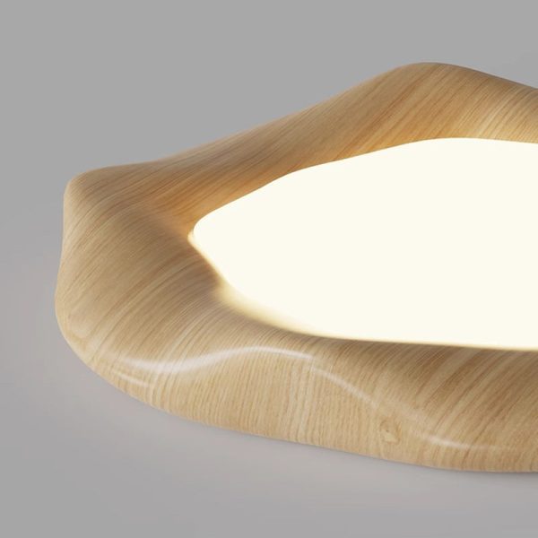Traditional Japanese Iron Wood Grain Corrugated ABS Shade LED Flush Mount Ceiling Light For Bedroom - Image 5