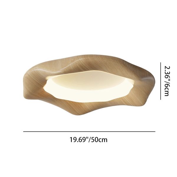 Traditional Japanese Iron Wood Grain Corrugated ABS Shade LED Flush Mount Ceiling Light For Bedroom - Image 4