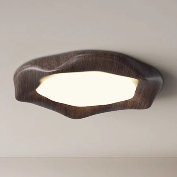 Traditional Japanese Iron Wood Grain Corrugated ABS Shade LED Flush Mount Ceiling Light For Bedroom - Image 13