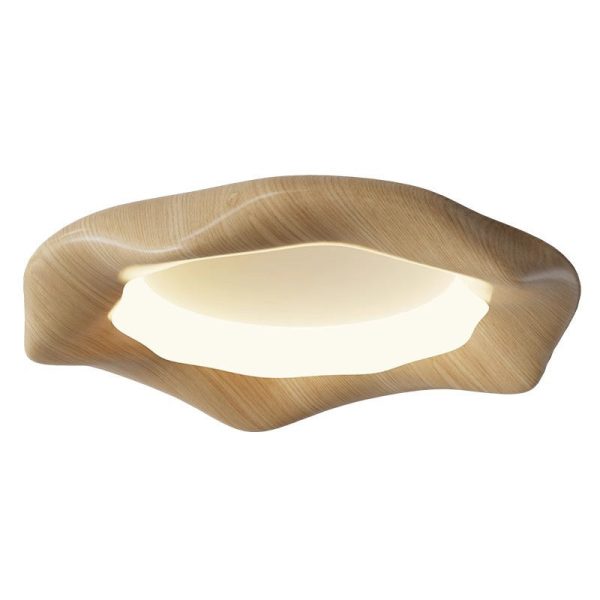 Traditional Japanese Iron Wood Grain Corrugated ABS Shade LED Flush Mount Ceiling Light For Bedroom - Image 22