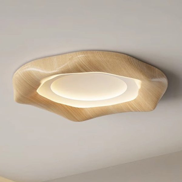 Traditional Japanese Iron Wood Grain Corrugated ABS Shade LED Flush Mount Ceiling Light For Bedroom - Image 14