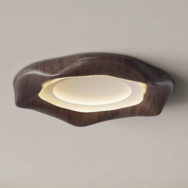 Traditional Japanese Iron Wood Grain Corrugated ABS Shade LED Flush Mount Ceiling Light For Bedroom - Image 15