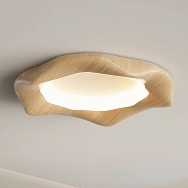Traditional Japanese Iron Wood Grain Corrugated ABS Shade LED Flush Mount Ceiling Light For Bedroom - Image 16