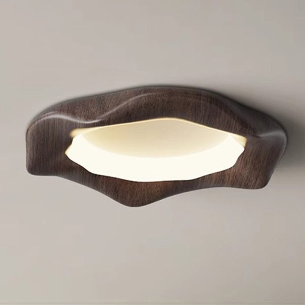 Traditional Japanese Iron Wood Grain Corrugated ABS Shade LED Flush Mount Ceiling Light For Bedroom - Image 17
