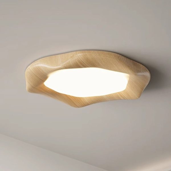 Traditional Japanese Iron Wood Grain Corrugated ABS Shade LED Flush Mount Ceiling Light For Bedroom - Image 18