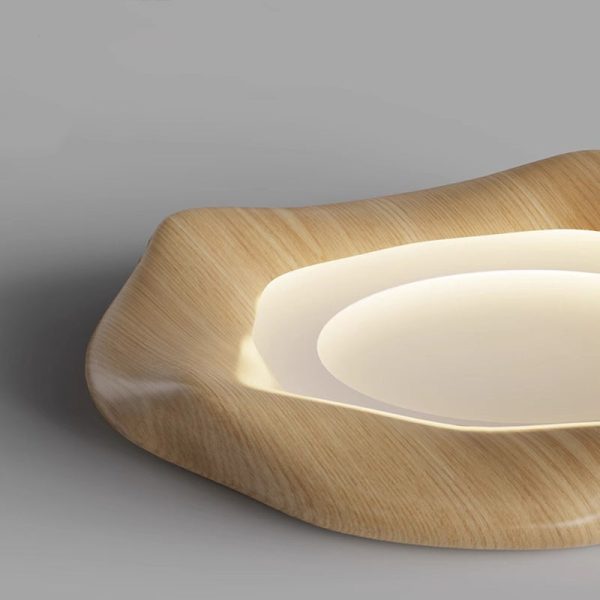 Traditional Japanese Iron Wood Grain Corrugated ABS Shade LED Flush Mount Ceiling Light For Bedroom - Image 7