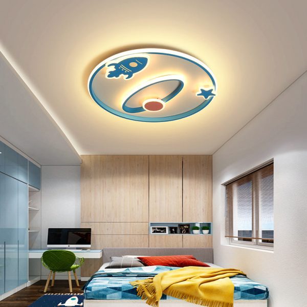 Contemporary Creative Cartoon Space Rocket Iron Acrylic LED Flush Mount Ceiling Light For Bedroom - Image 11