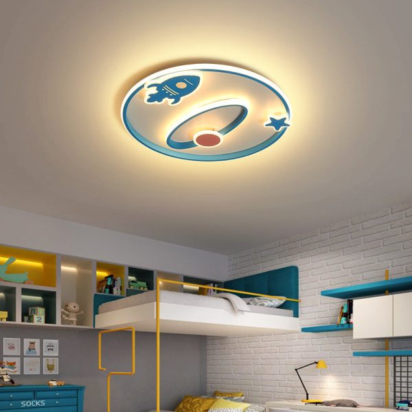 Contemporary Creative Cartoon Space Rocket Iron Acrylic LED Flush Mount Ceiling Light For Bedroom - Image 12