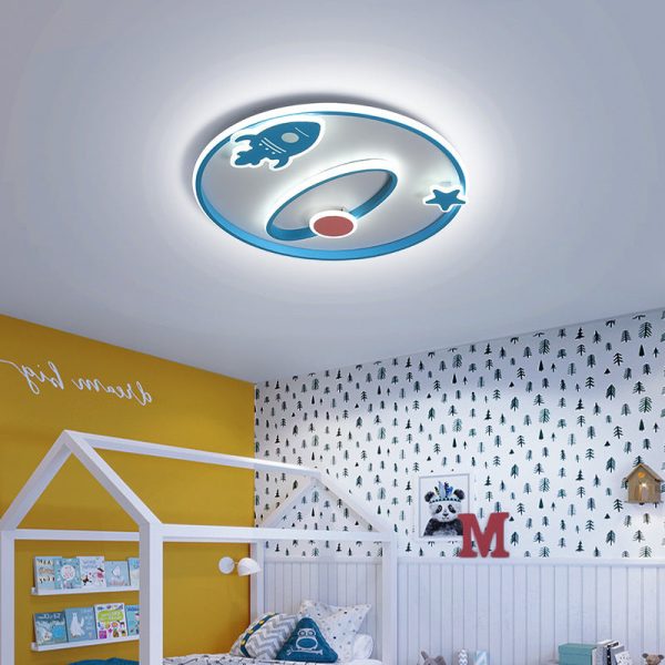 Contemporary Creative Cartoon Space Rocket Iron Acrylic LED Flush Mount Ceiling Light For Bedroom - Image 14