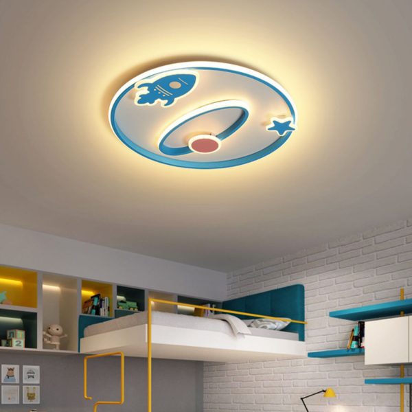 Contemporary Creative Cartoon Space Rocket Iron Acrylic LED Flush Mount Ceiling Light For Bedroom - Image 8