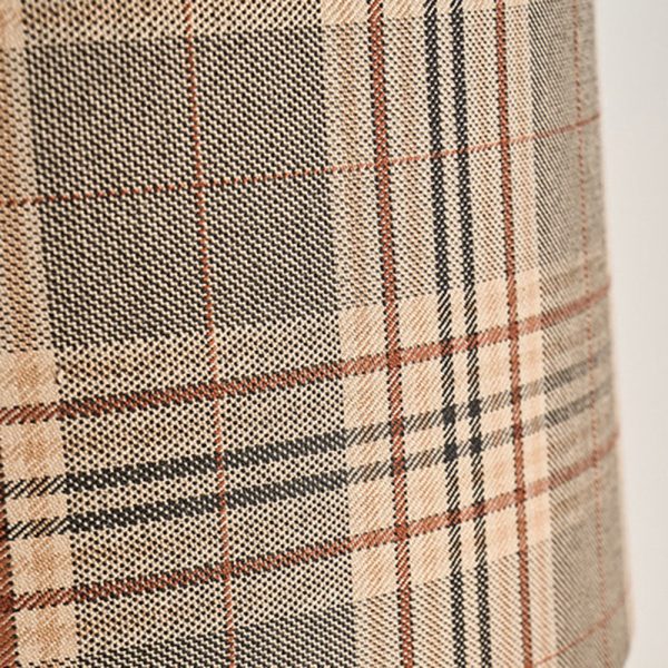 Traditional Colonial Plaid Fabric Round Shade Solid Wood Column Base 1-Light Table Lamp For Bedroom - Image 7